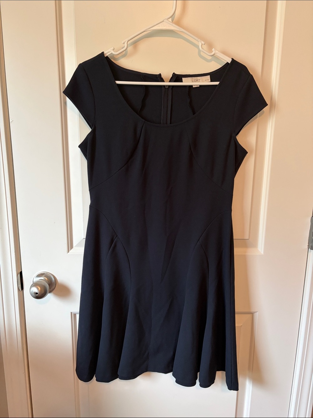 LOFT Black Scoop-Neck Fit & Flare Cap-Sleeve Dress
